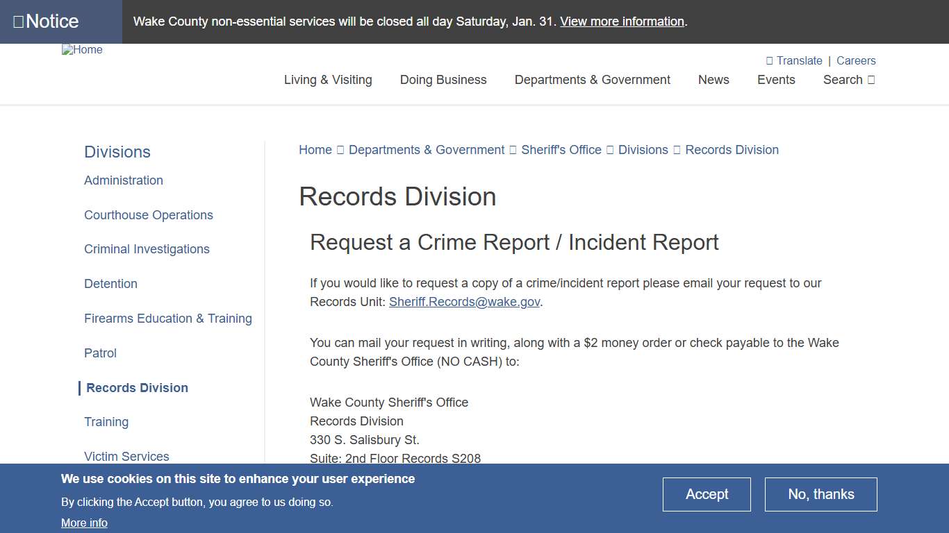 Records Division Wake County Government