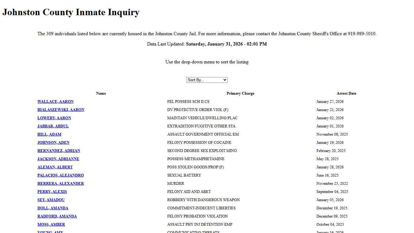 Johnston County Inmate Inquiry