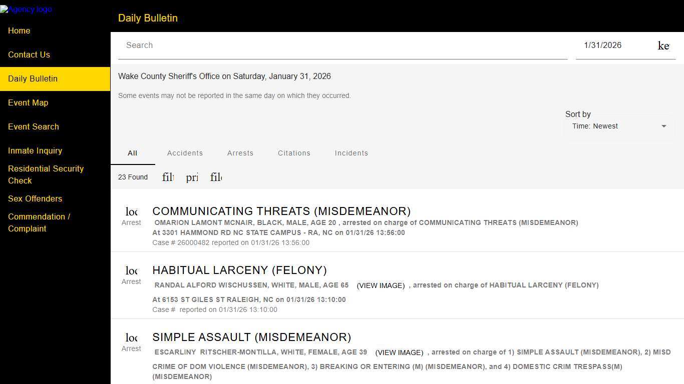 Wake County Sheriff's Office Police to Citizen - Daily Bulletin